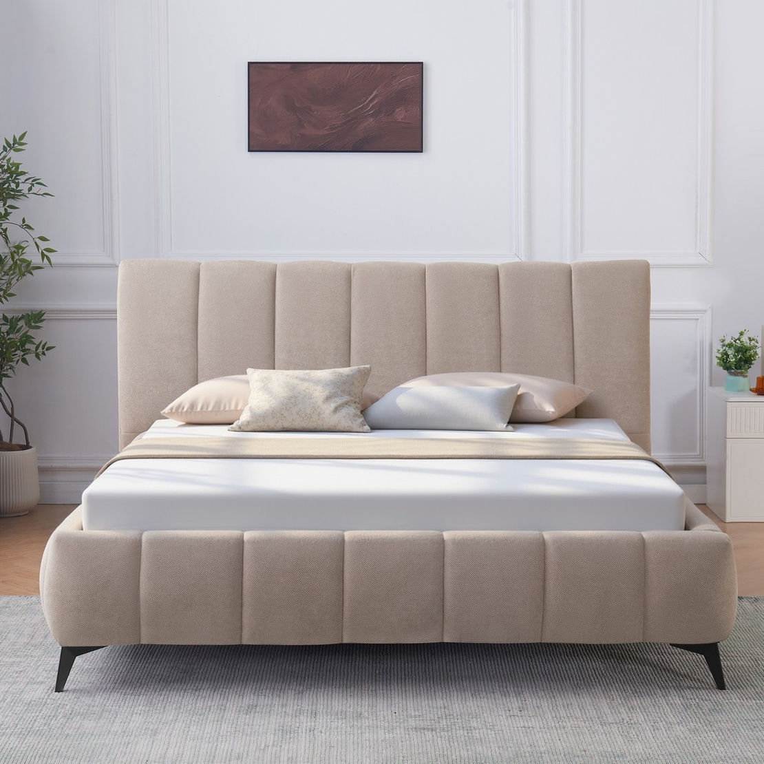 מיטה זוגית למזרן 140*190 עם ארגז מצעים דגם פשן PASSION חום בהיר