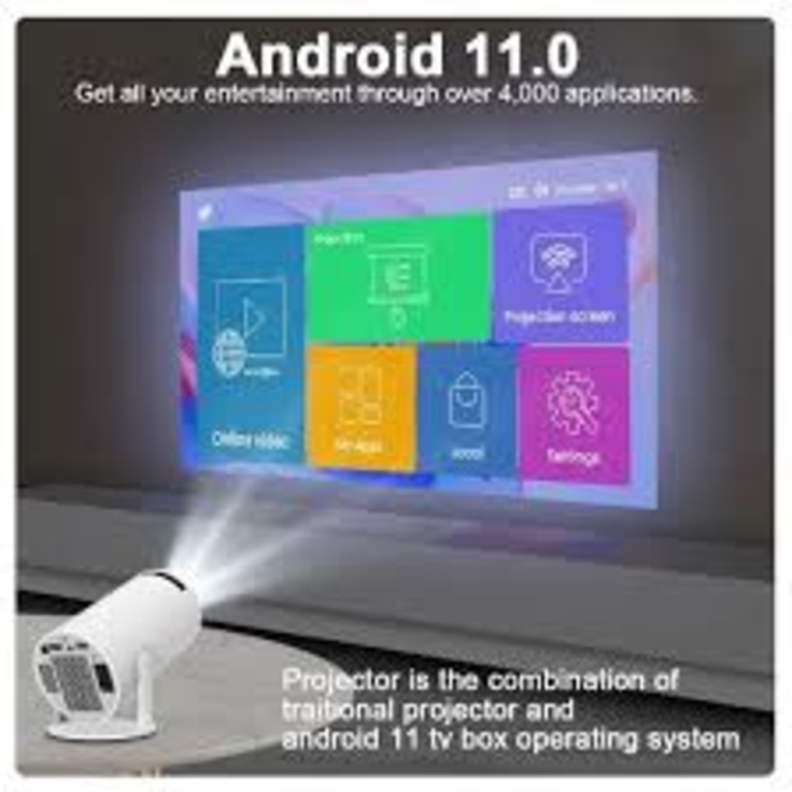 מקרן אנדרואיד תומך 4K כולל WIFI