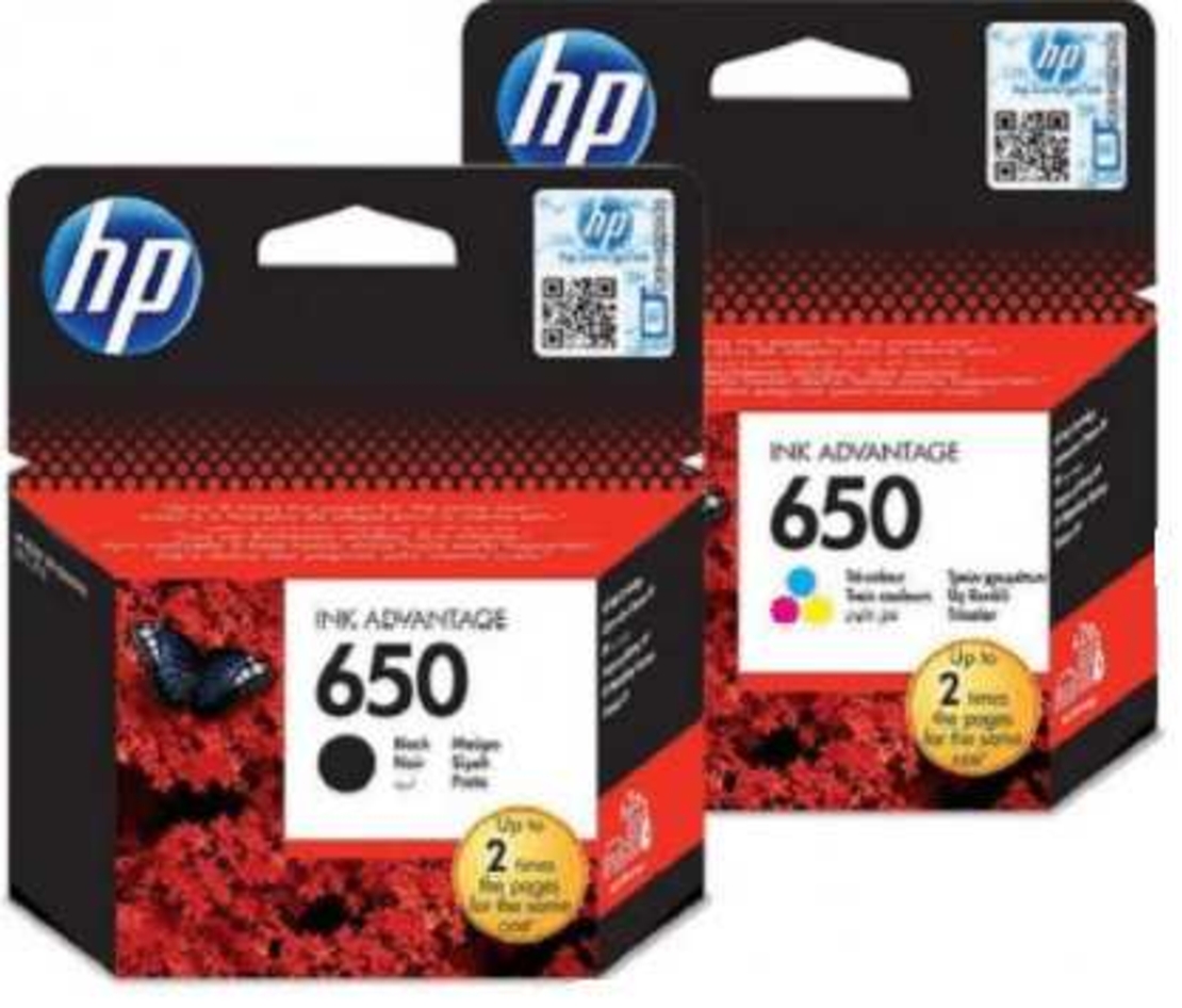 זוג ראשי דיו מקוריים: HP 650 שחור + HP 650 צבעוני