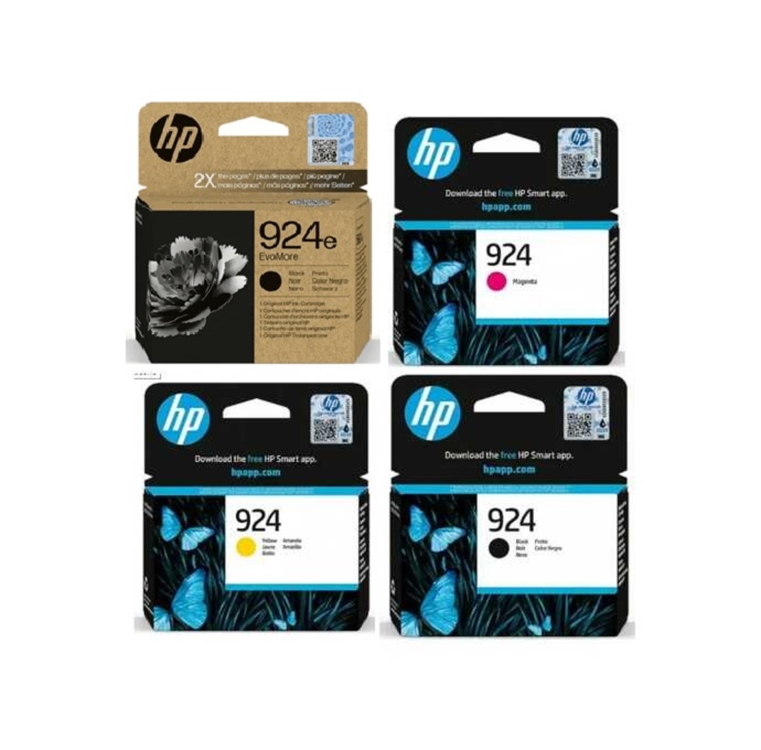 סט ראשי דיו מקורי: HP 924e שחור גדול + ראשי דיו hp 924c/m/y קטנים