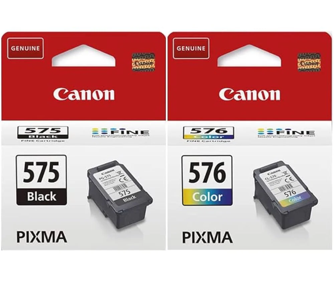 זוג ראשי דיו מקוריים:  שחור canon pg575 + צבעוני canon cl576