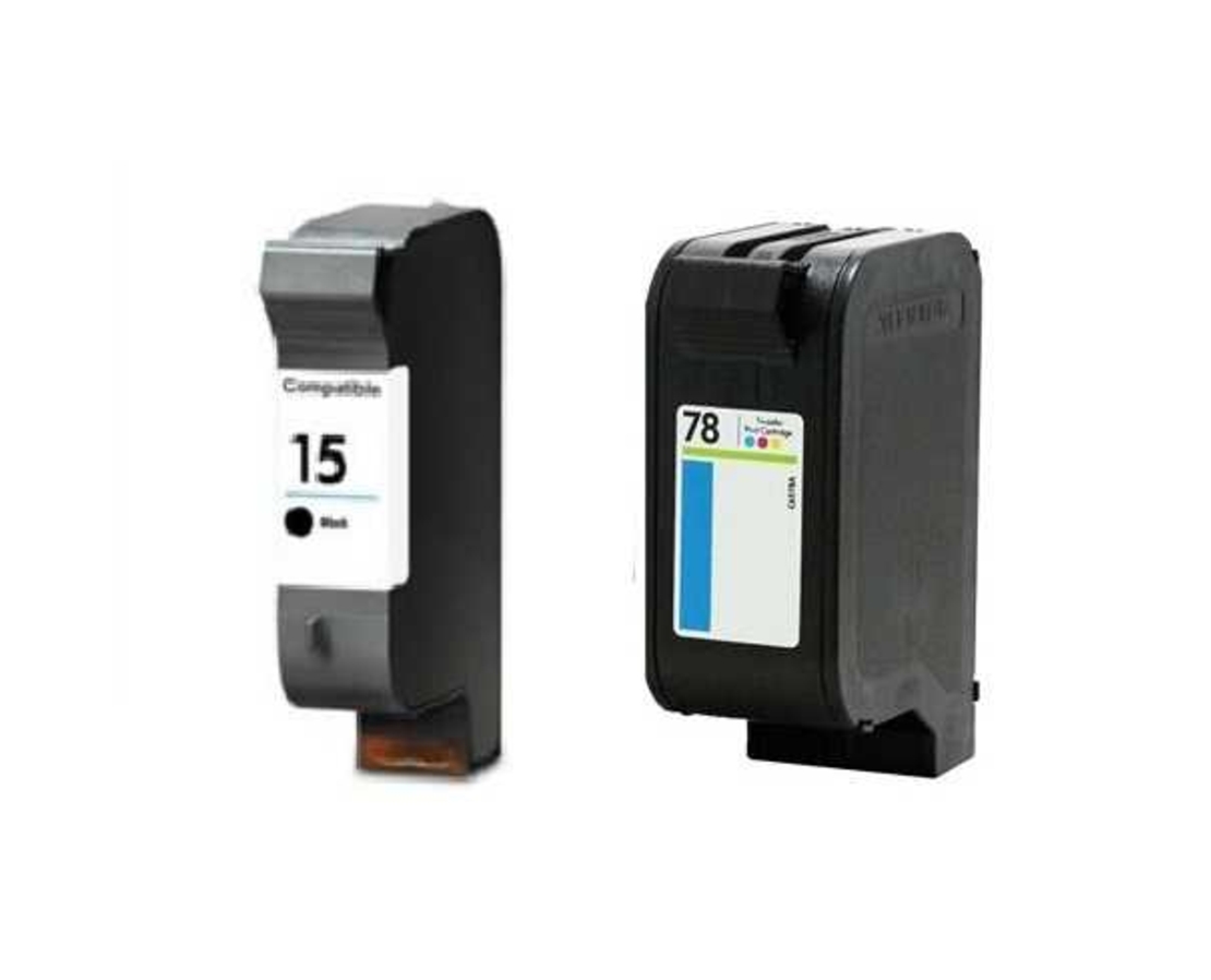 זוג ראשי דיו תואמים: HP 15 שחור + HP 78 צבעוני