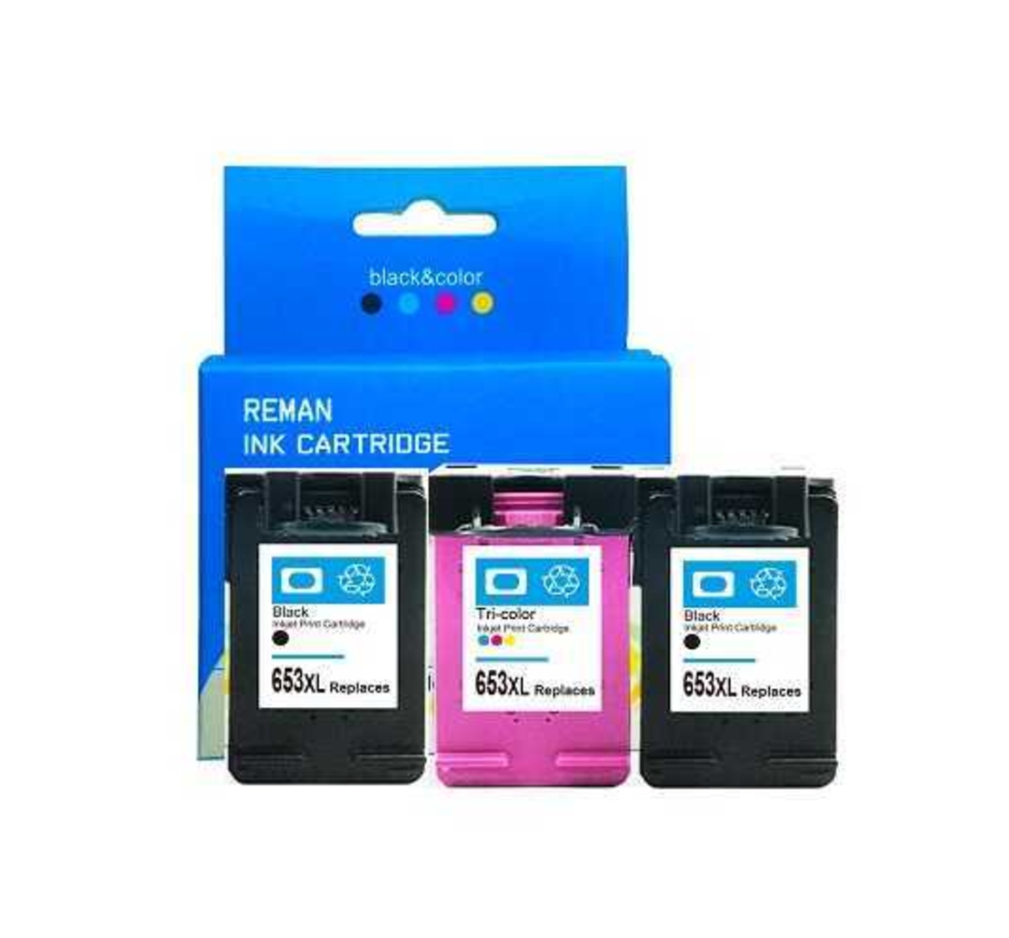 2 ראשי דיו תואמים שחורים  HP 653xl + ראש דיו צבעוני HP 653XL