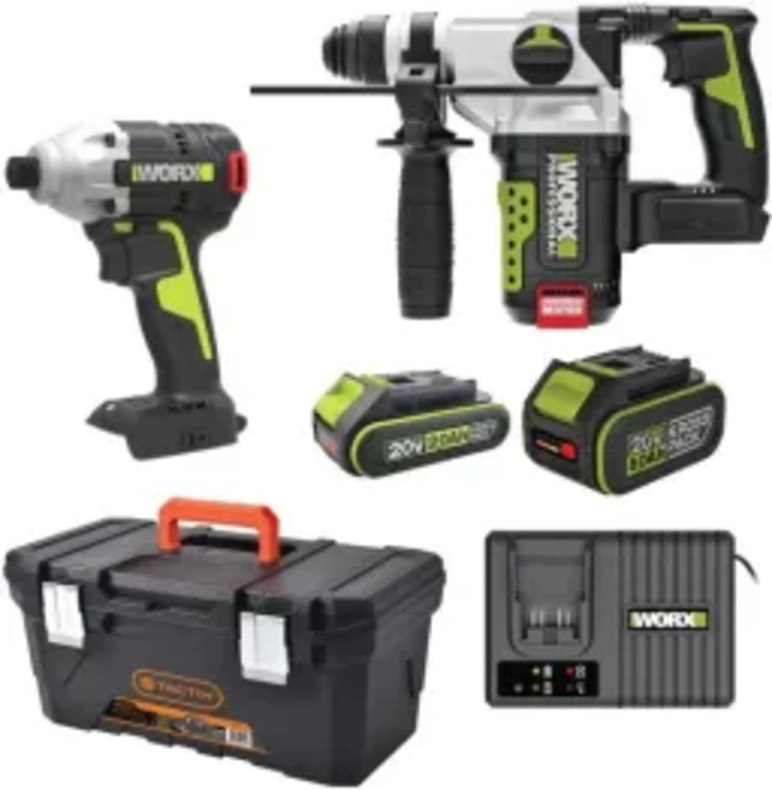 ערכת WORX Professional 20V – פטישון Brushless + אימפקט + סוללות ומטען