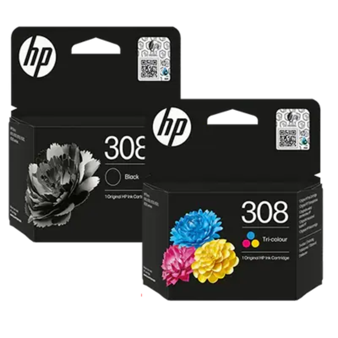 זוג ראשי דיו מקוריים: HP 308 שחור + HP 308 צבעוני