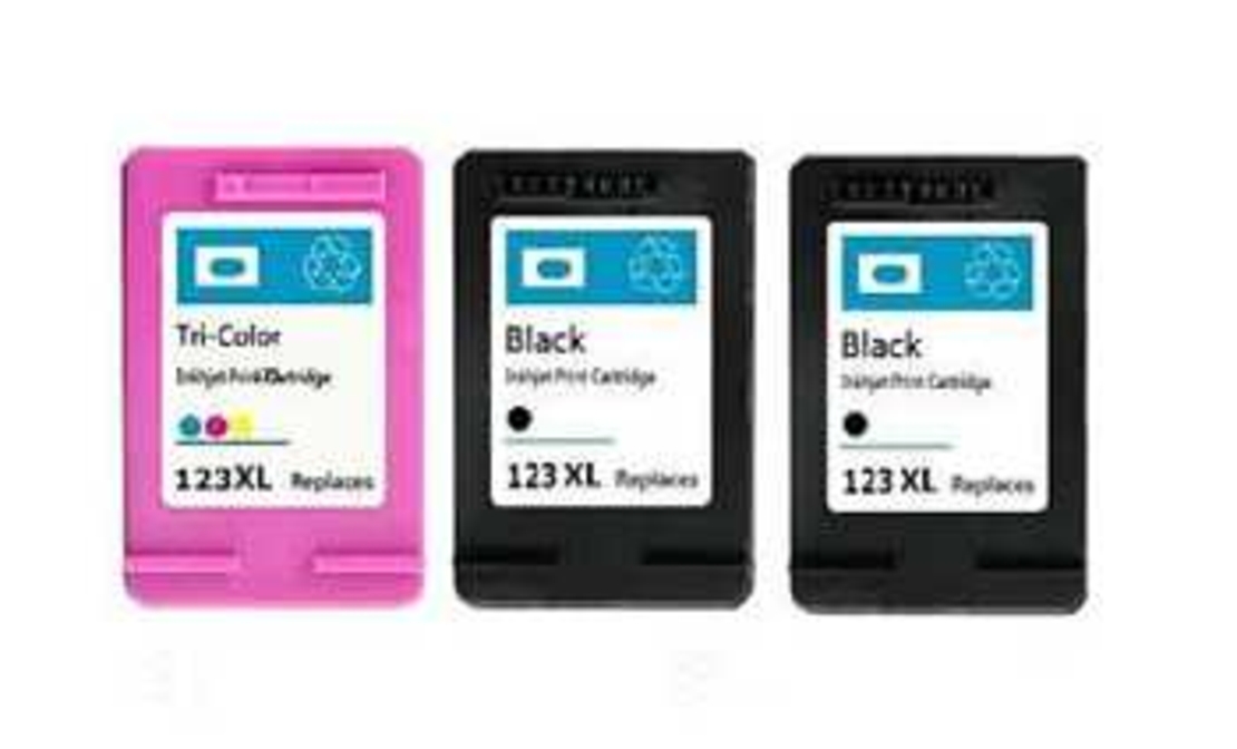 2 ראשי דיו שחורים תואמים hp123xl + ראש דיו צבעוני תואם hp 123xl ל hp officejet 3830