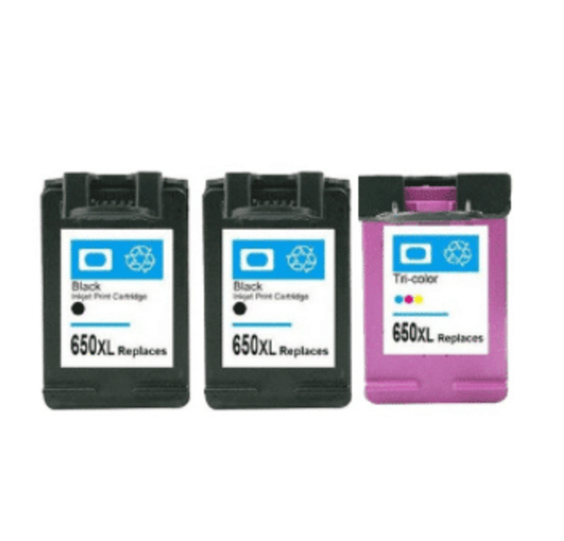 2 ראשי דיו שחורים תואמים HP 650XL  + צבעוני תואם HP 650XL