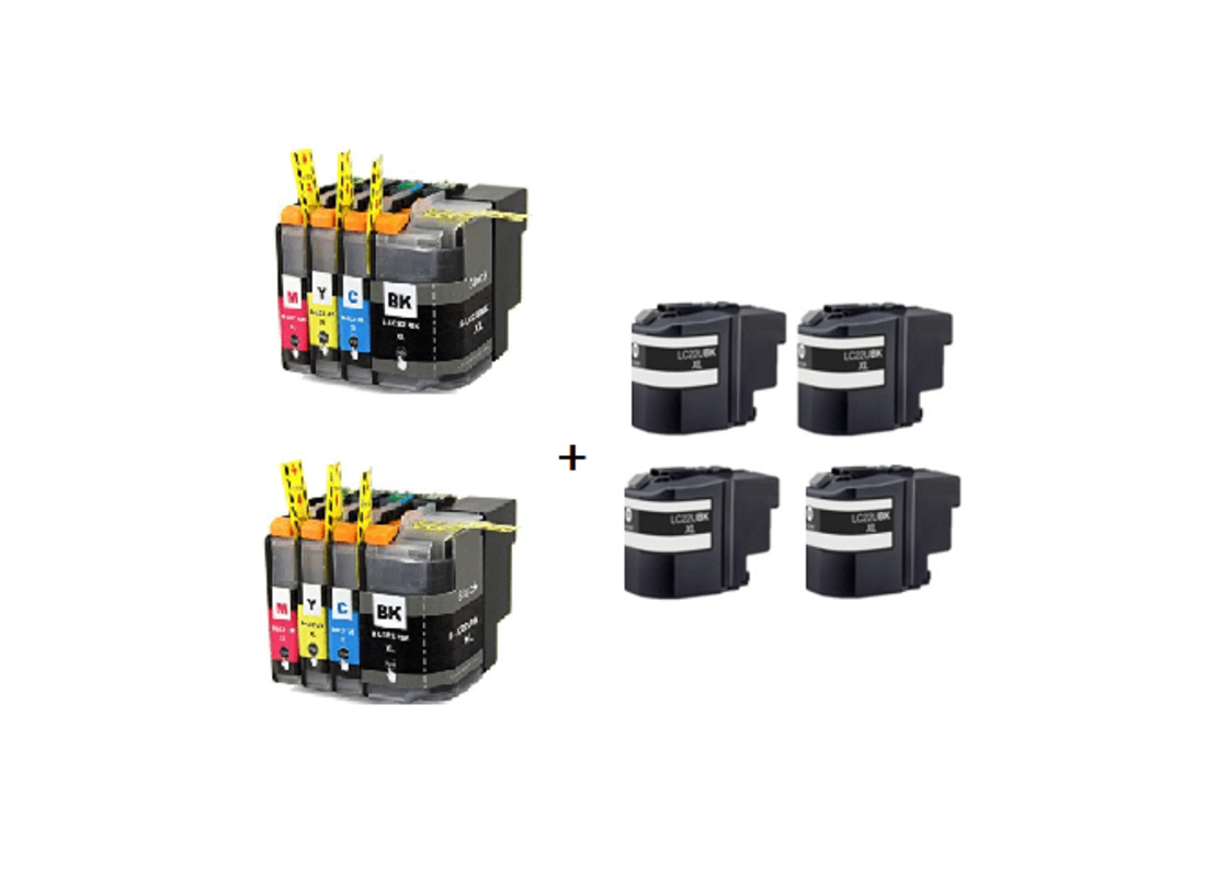 2 סטים ראשי דיו תואמים brother lc22u XL + סט שחור חינם