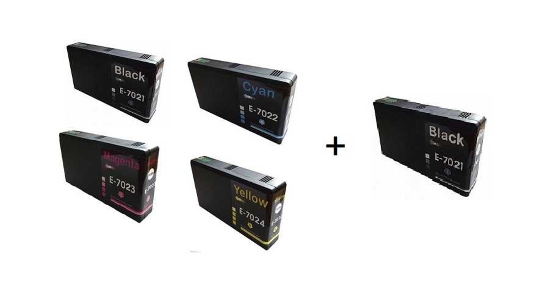 סט ראשי דיו EPSON T702X + דיו שחור T7021XL נוסף