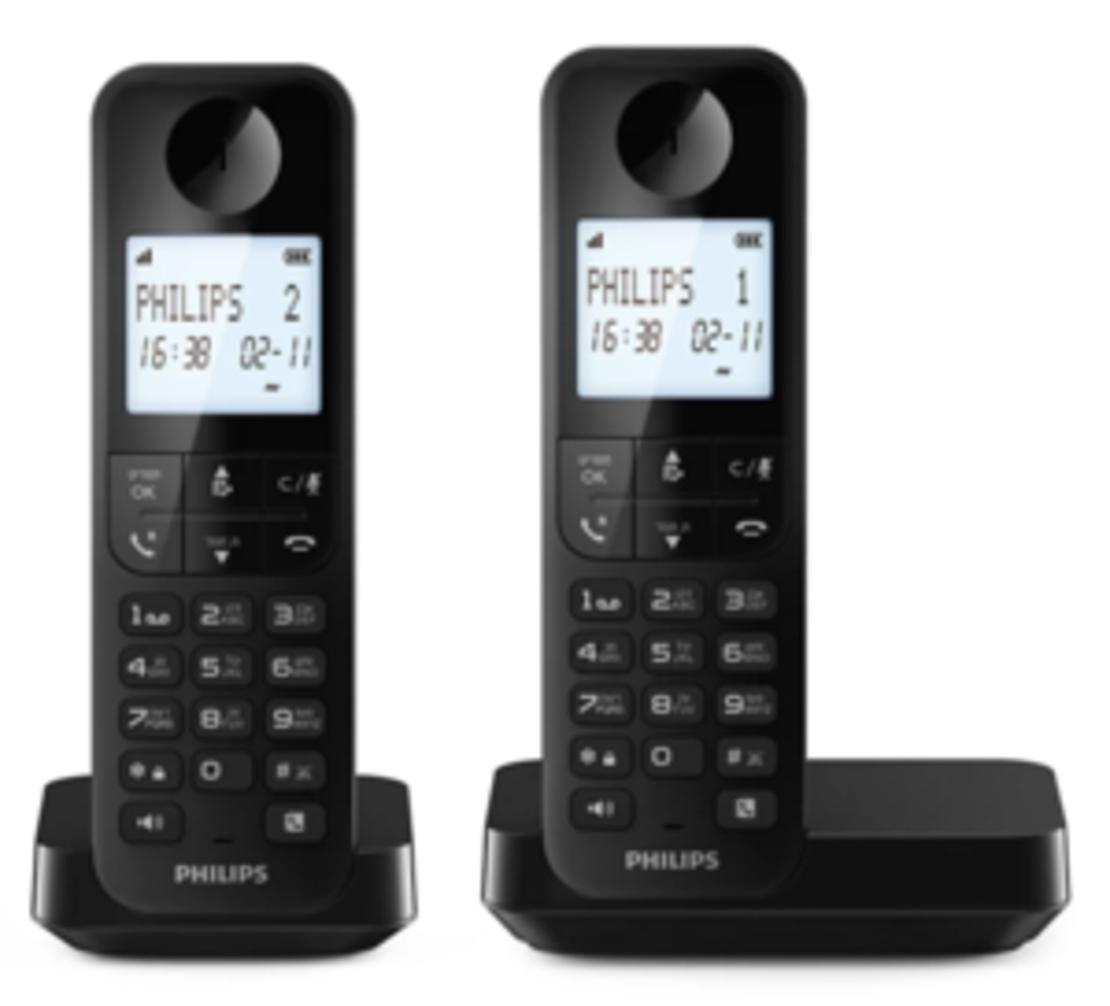 טלפון אלחוטי 2 שלוחות תפריט מובנה בעברית Philips Dectphone D2702B/25