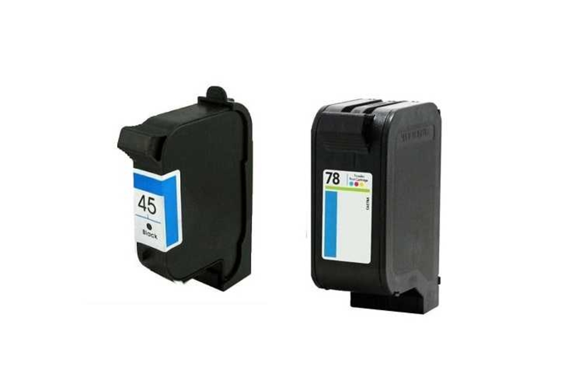 זוג ראשי דיו תואמים: HP 45 שחור + HP 78 צבעוני