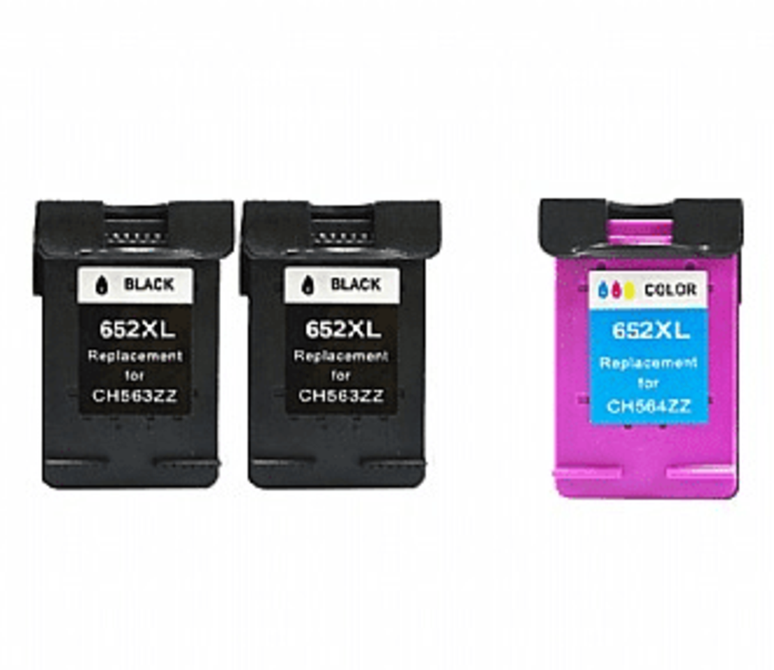 2 ראשי דיו תואמים שחורים 652xl + ראש דיו תואם צבעוני HP 652XL