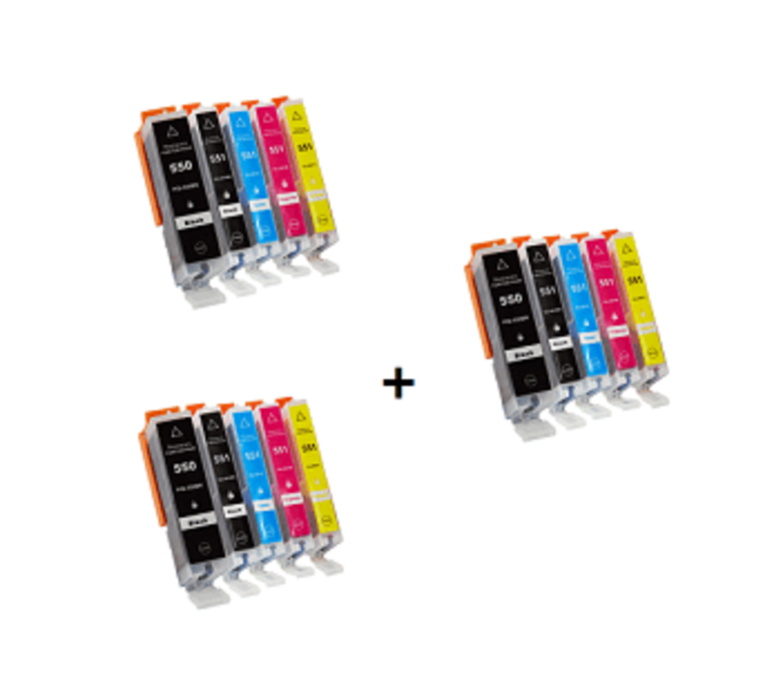 2 סטים תואמים canon pgi550xl+cli551xl + סט תואם נוסף חינם!