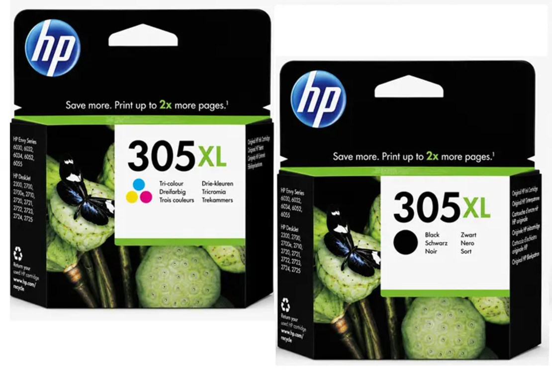 זוג ראשי דיו מקוריים: HP 305XL שחור +HP 305XL צבעוני