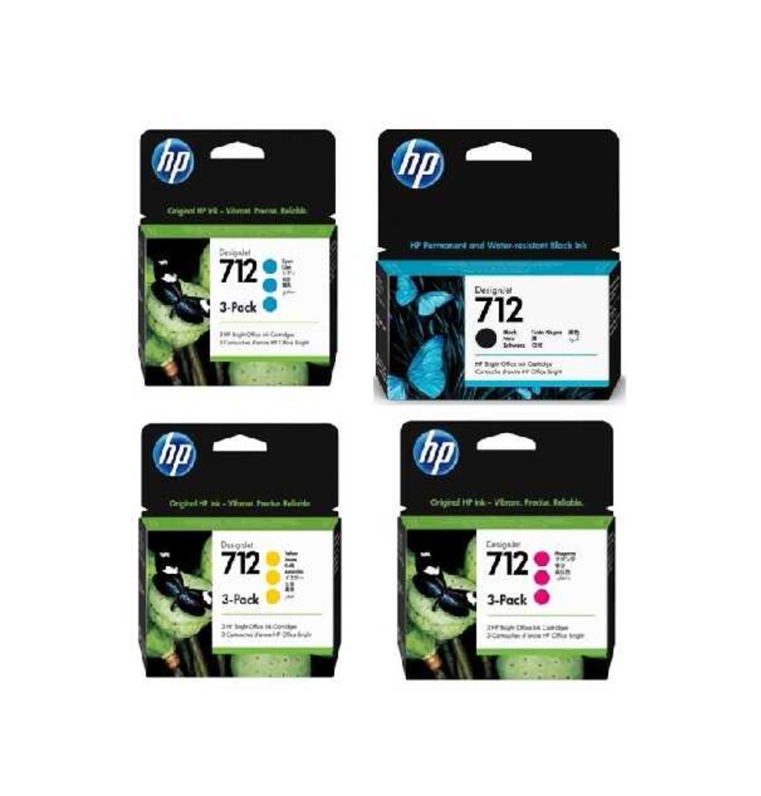 סט 4 מחסני דיו HP 712 XL BK/C/M/Y