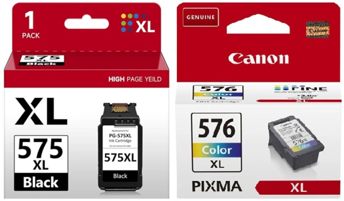 זוג ראשי דיו מקוריים:  שחור canon pg575XL + צבעוני canon cl576XL