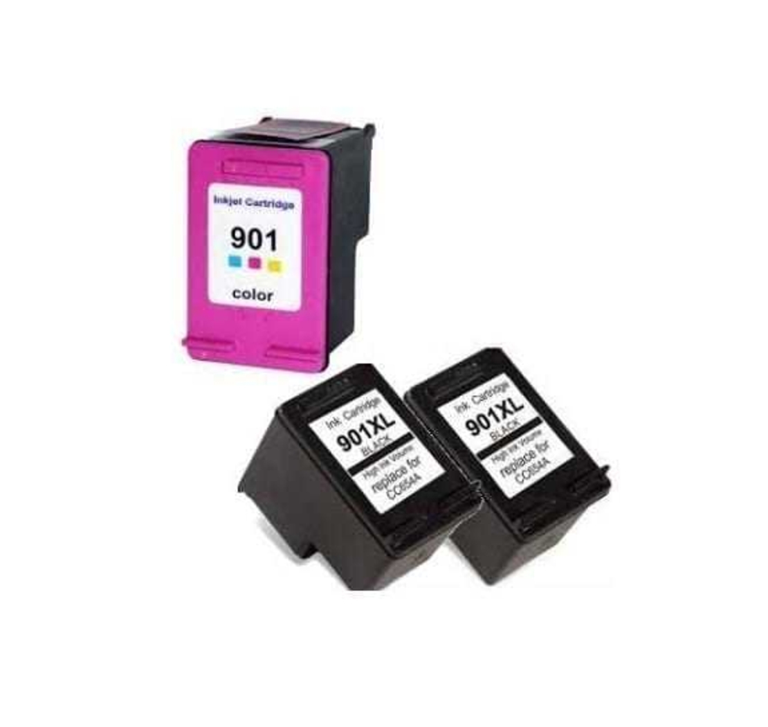 2 ראשי דיו שחורים תואמים HP 901XL + ראש דיו צבעוני תואם HP 901xl