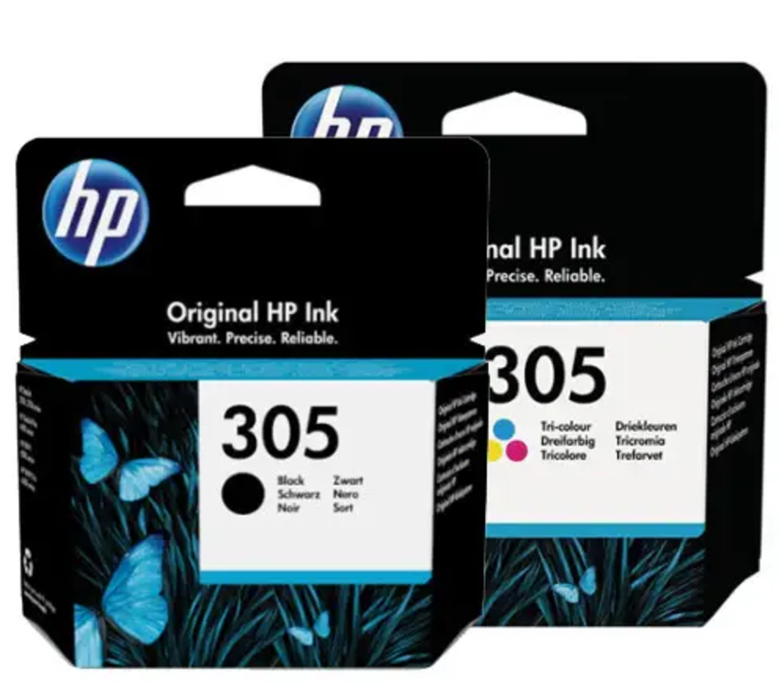 זוג ראשי דיו מקוריים : HP 305 שחור + HP 305 צבעוני