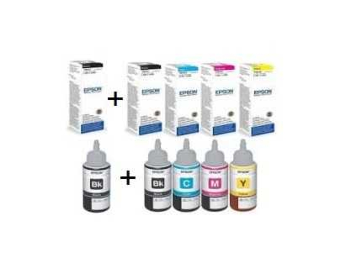 סט 4 בקבוקי דיו EPSON T664X מקורי+ דיו שחור מקורי T6441 נוסף