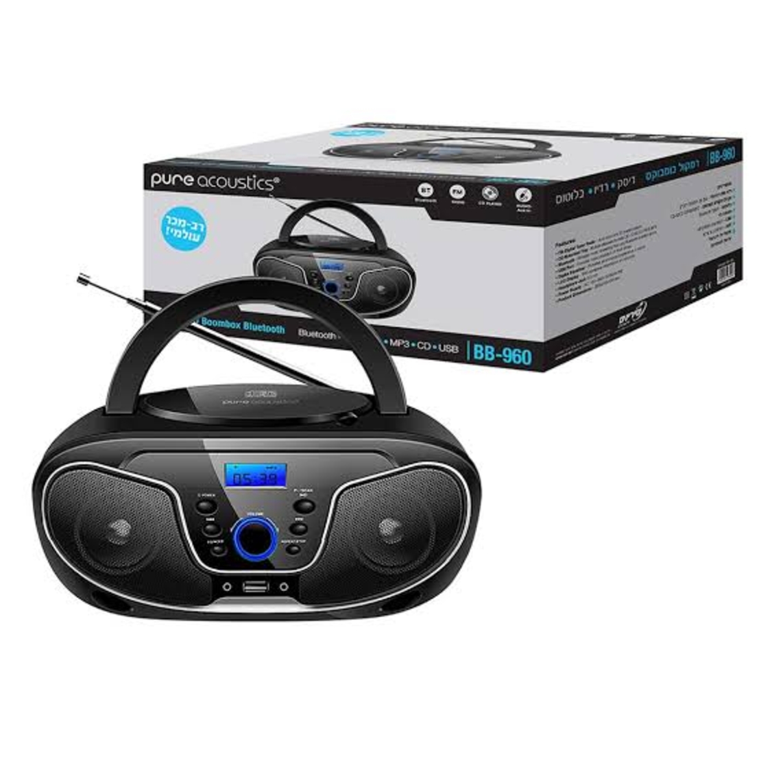PURE ACOUSTICS רמקול נייד Boombox עם BT BB-960 צבע שחור