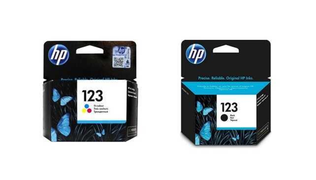 זוג ראשי דיו מקוריים: hp 123 שחור + hp 123 צבעוני