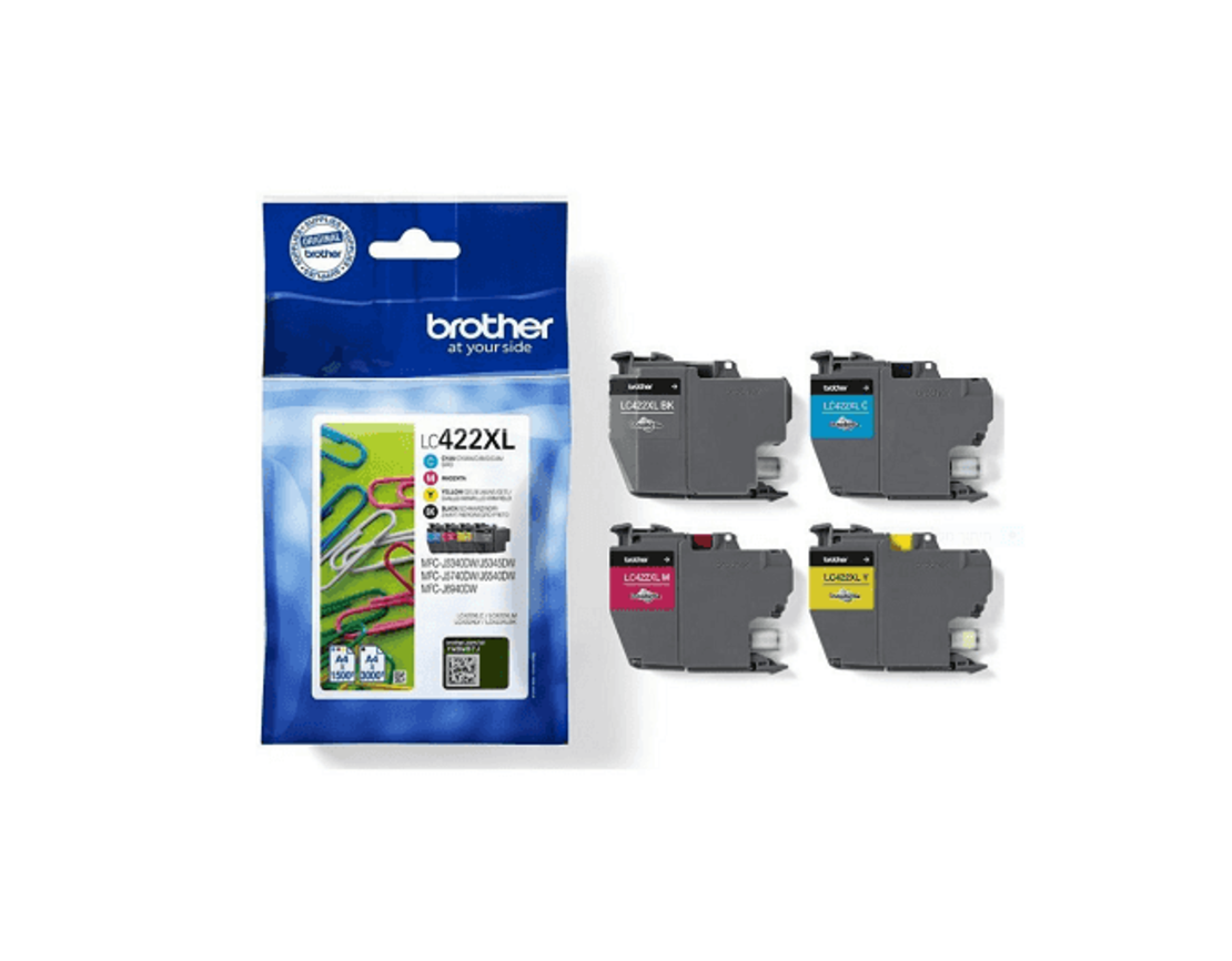סט 4 ראשי דיו מקורי brother lc422XL bk/c/m/y