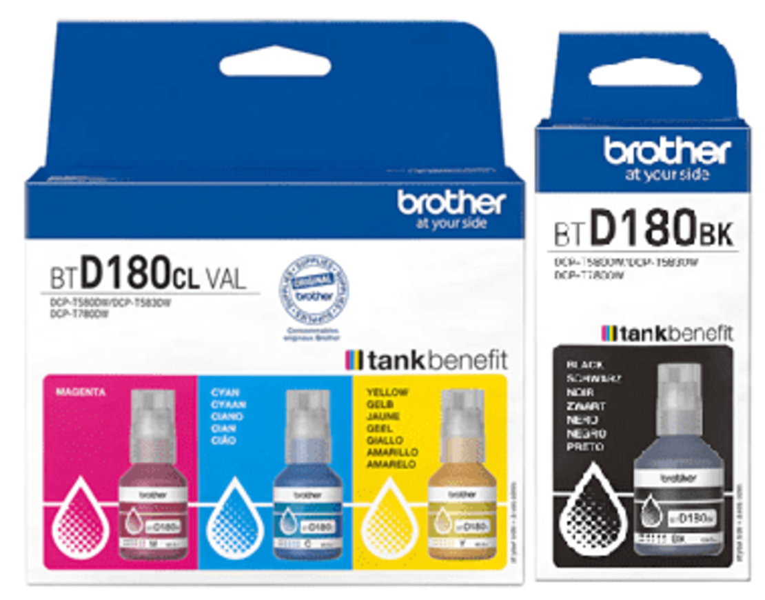 סט 4 מיכלי דיו מקורי BROTHER BTD180BK/C/M/Y