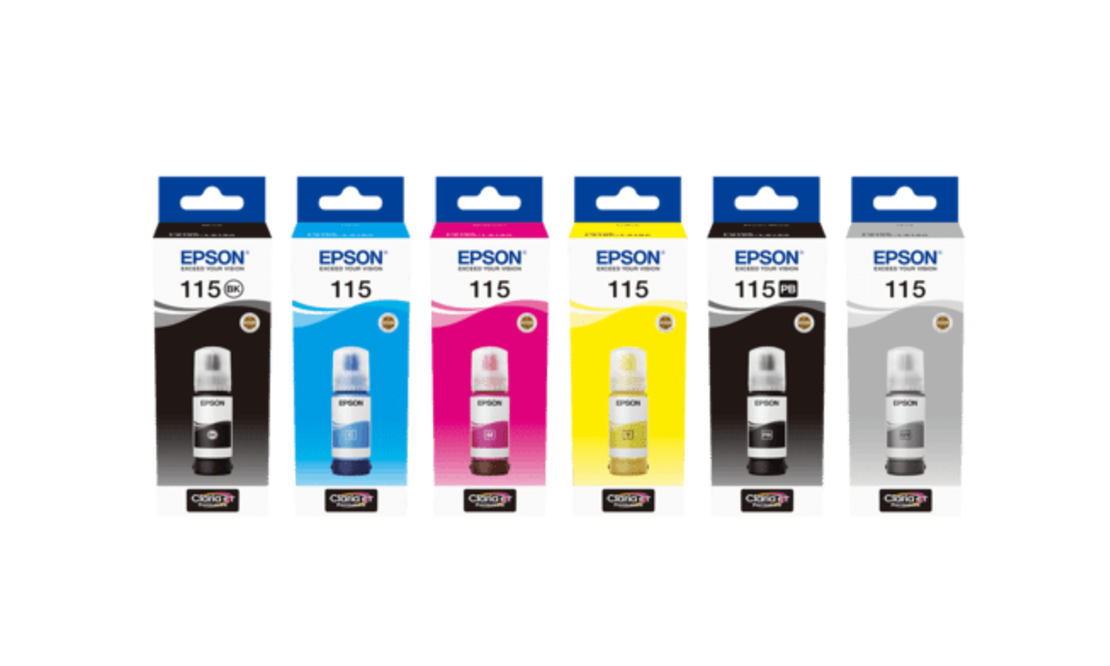 סט 6 בקבוקי דיו מקוריים EPSON 115 BK/ PB/ GY/C/Y/M