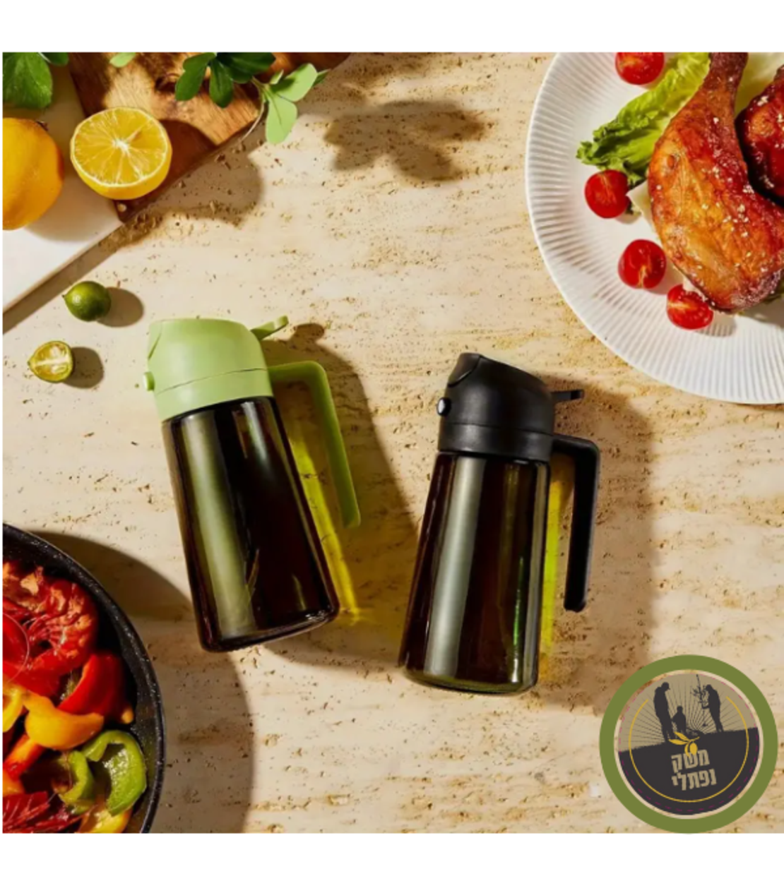 קנקן זכוכית למזיגה וריסוס שמן זית