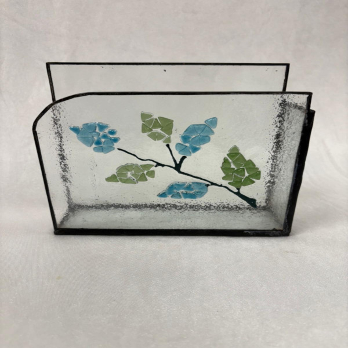 מעמד למפיות זכוכית עלים כחול ירוק