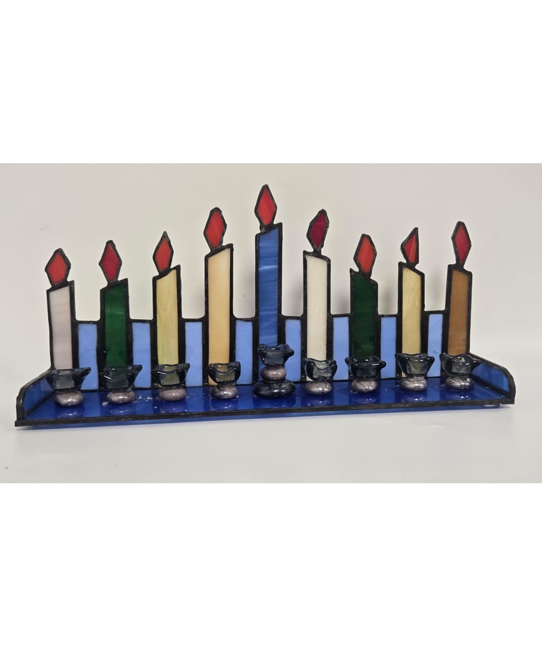 חנוכית זכוכית פיוזן כחולה