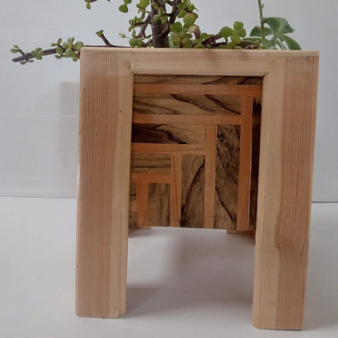 אדנית לעציץ פסיפס עץ דגם 2 + שתיל