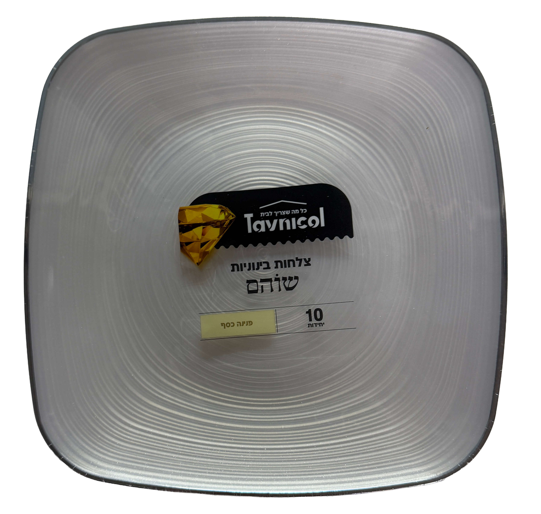 צלחות 7 מרובעות שוהם פס כסף – 10 יחידות