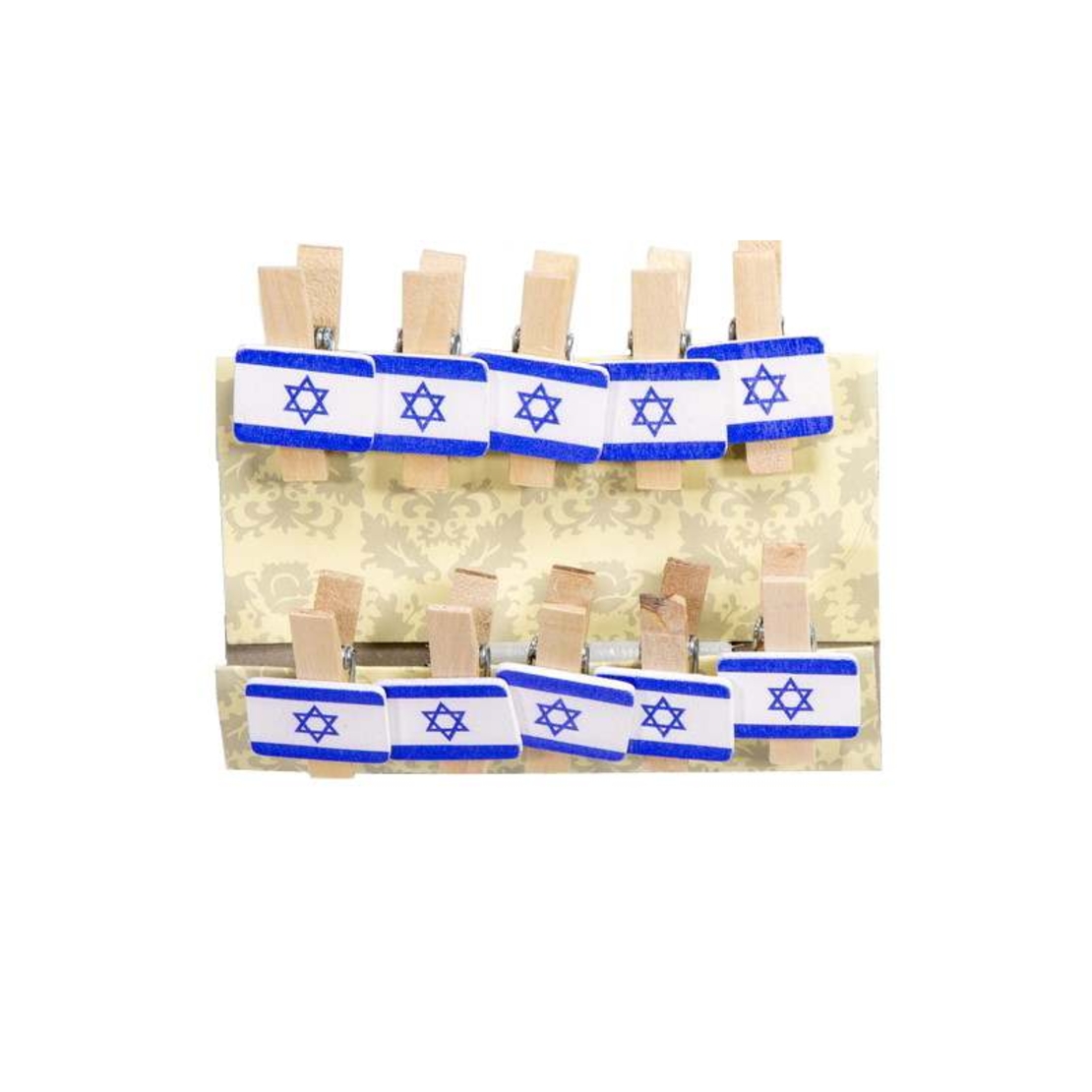 חבילת 10 אטבי עץ + דגל ישראל ליום העצמאות