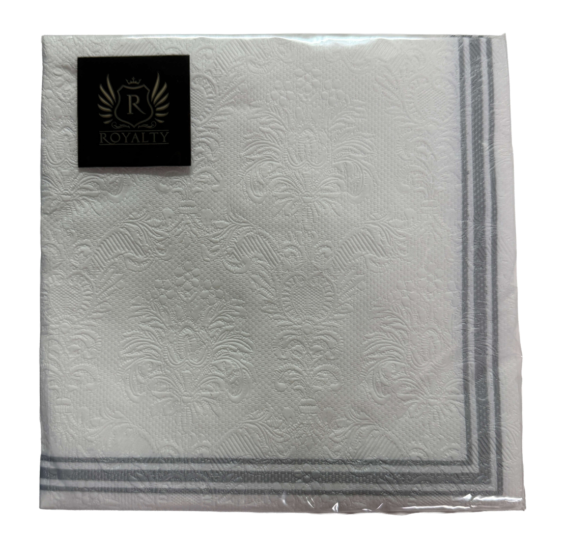 מפיות נייר Royalty – דגם לבן עם פסי כסף Embossed