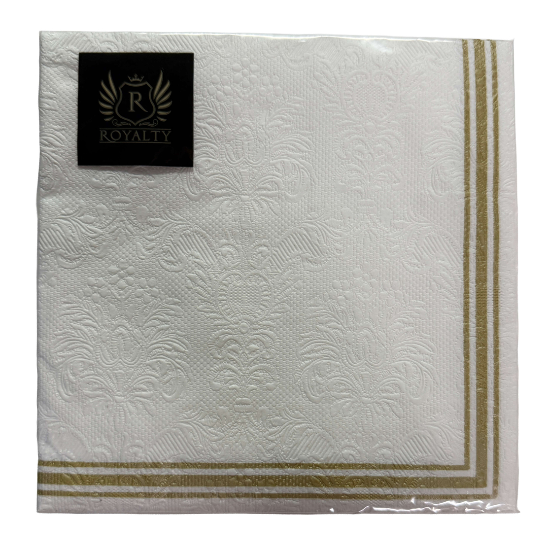 מפיות נייר Royalty – דגם לבן עם פסי זהב Embossed