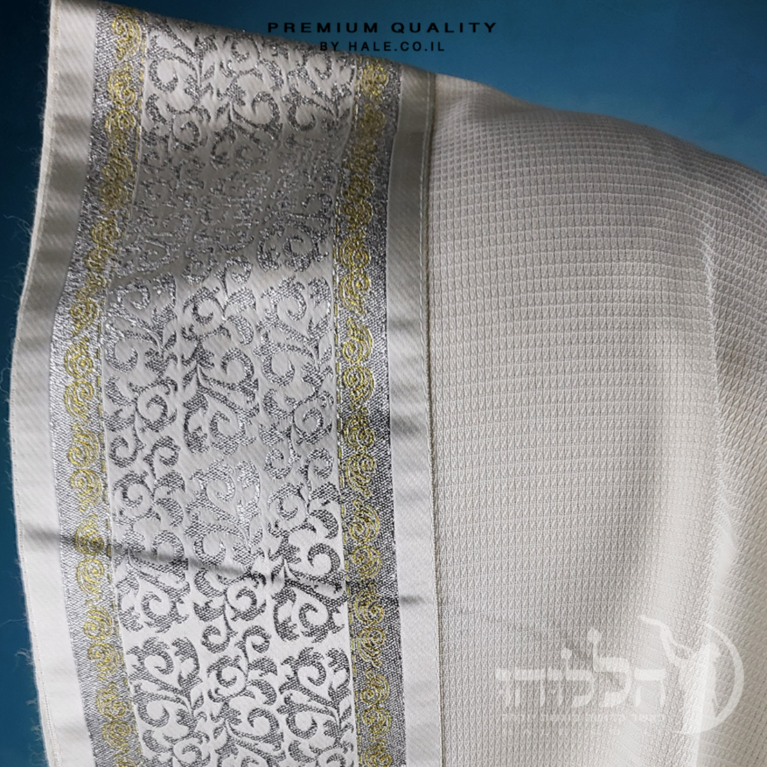 טלית 100% צמר תשבץ – פסים זהב - 504