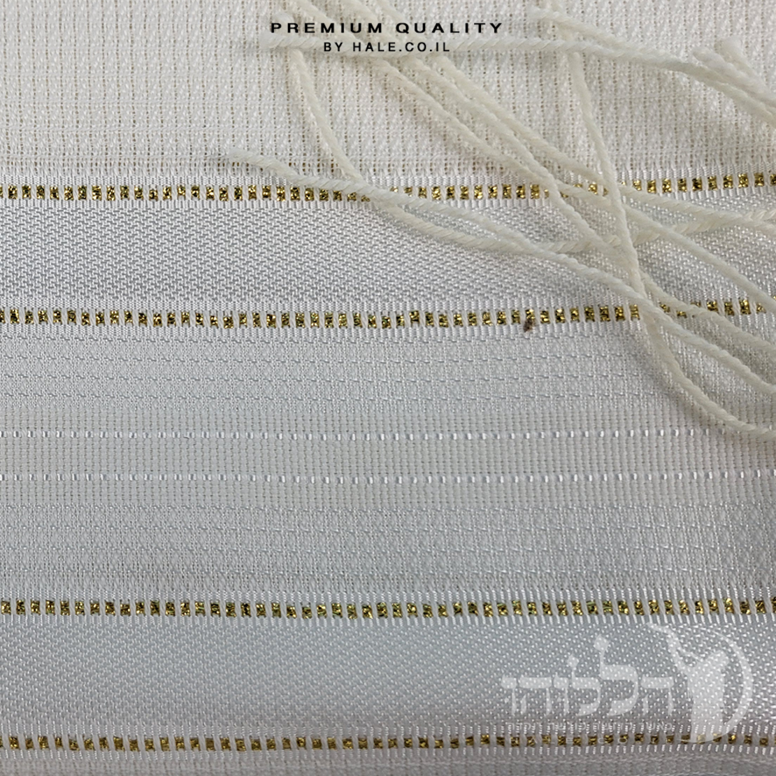 טלית 100% צמר תשבץ – פסים זהב - 504