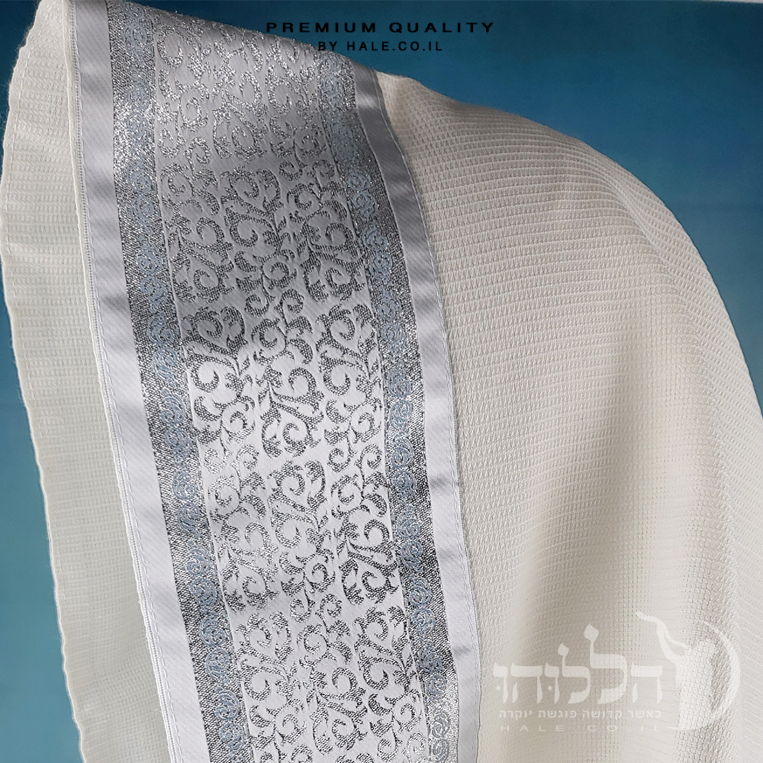 טלית 100% צמר תשבץ – פסים תכלת - 502