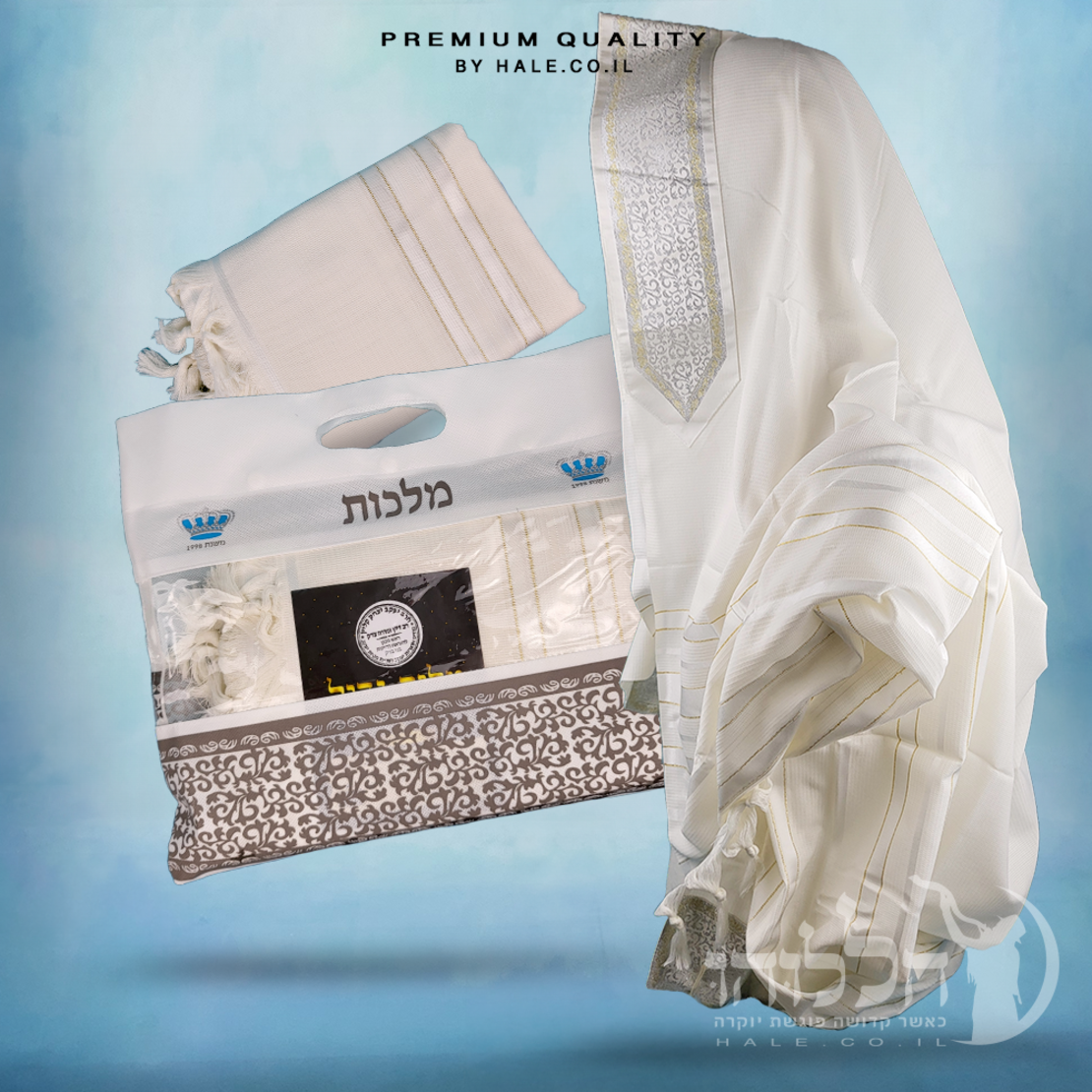 טלית 100% צמר תשבץ – פסים זהב - 504