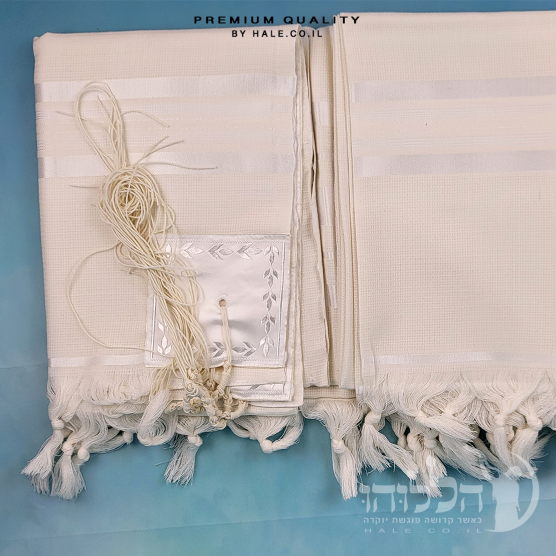 טלית 100% צמר תשבץ – פסים לבנים - 503