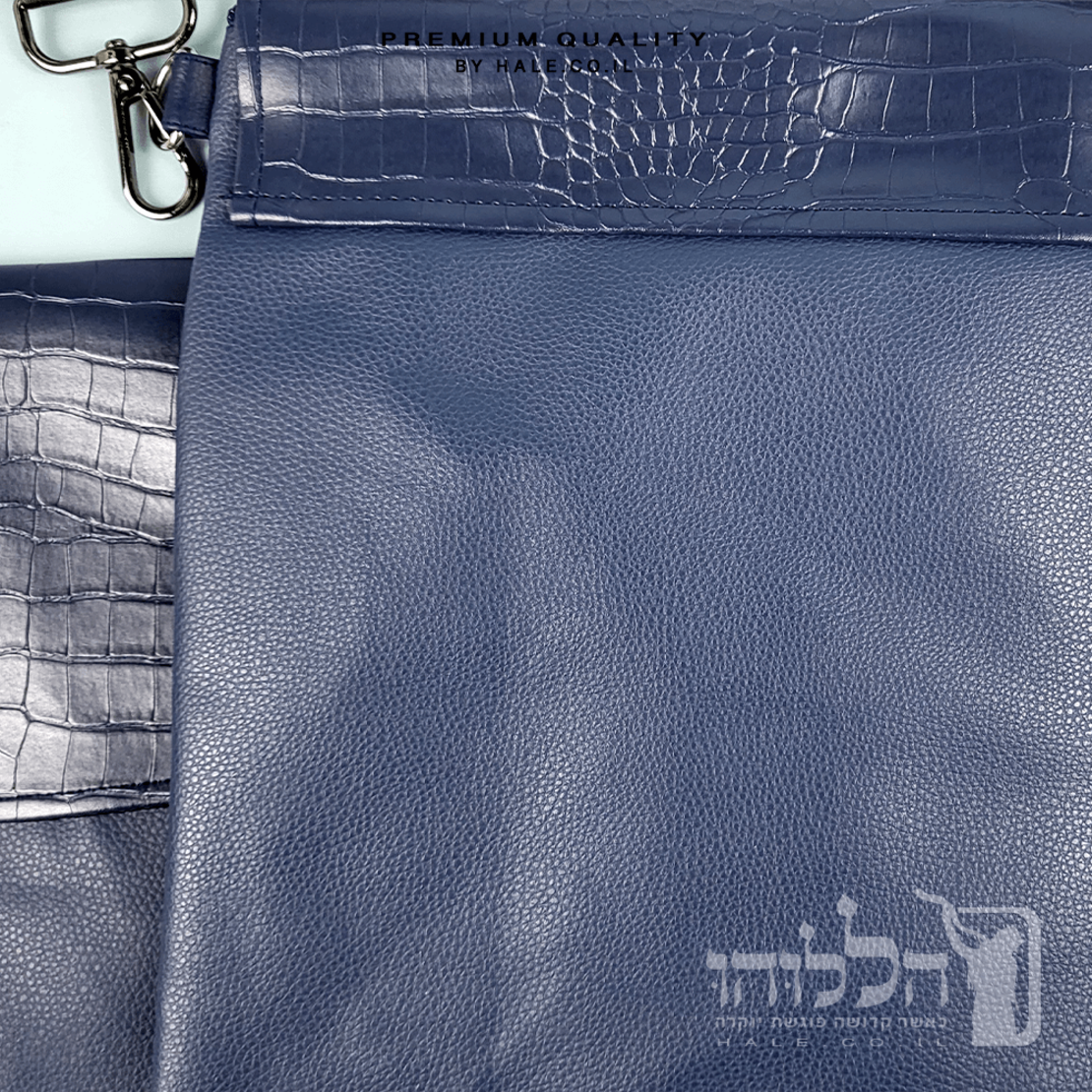 סט תיק לטלית ותפילין – דמוי עור דגם קרוק - כחול כהה  218