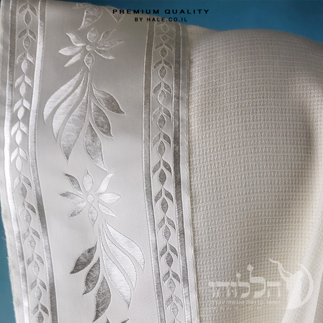 טלית 100% צמר תשבץ – פסים לבנים - 503
