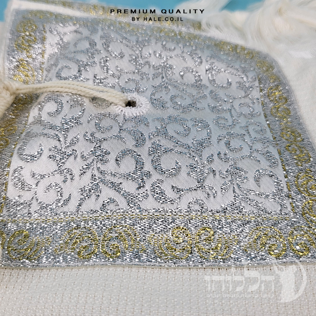 טלית 100% צמר תשבץ – פסים זהב - 504