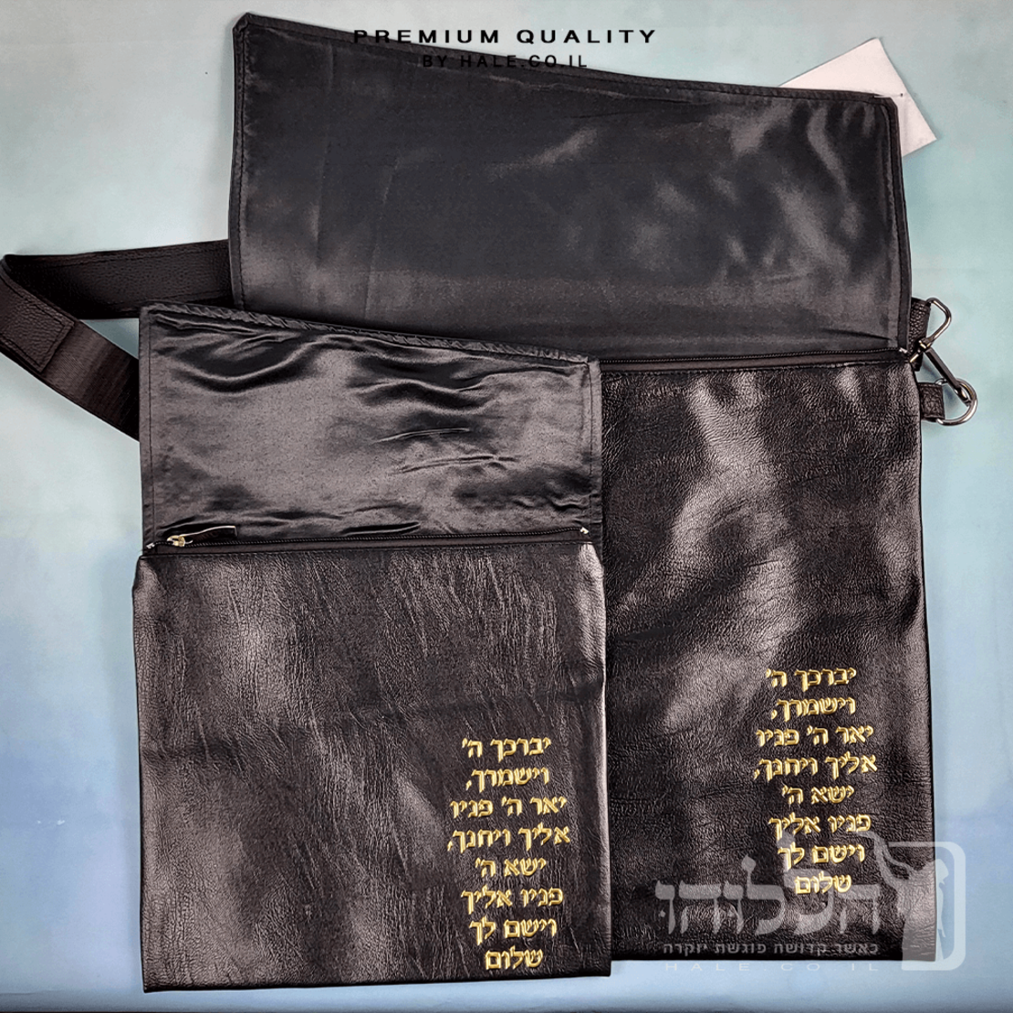 סט תיק לטלית ותפילין – דמוי עור דגם קרוק - שחור  217