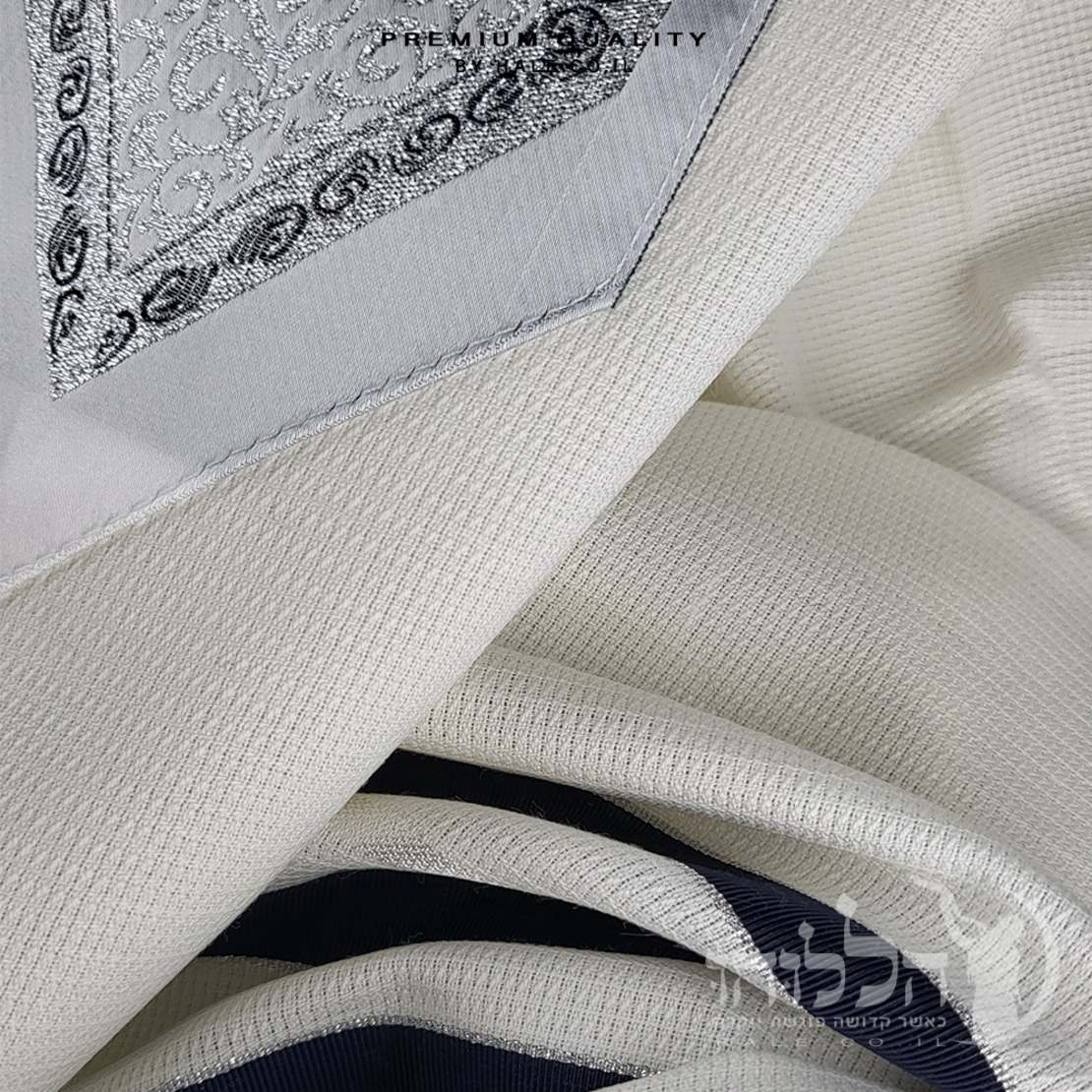 טלית 100% צמר תשבץ – פסים כחולים - 500