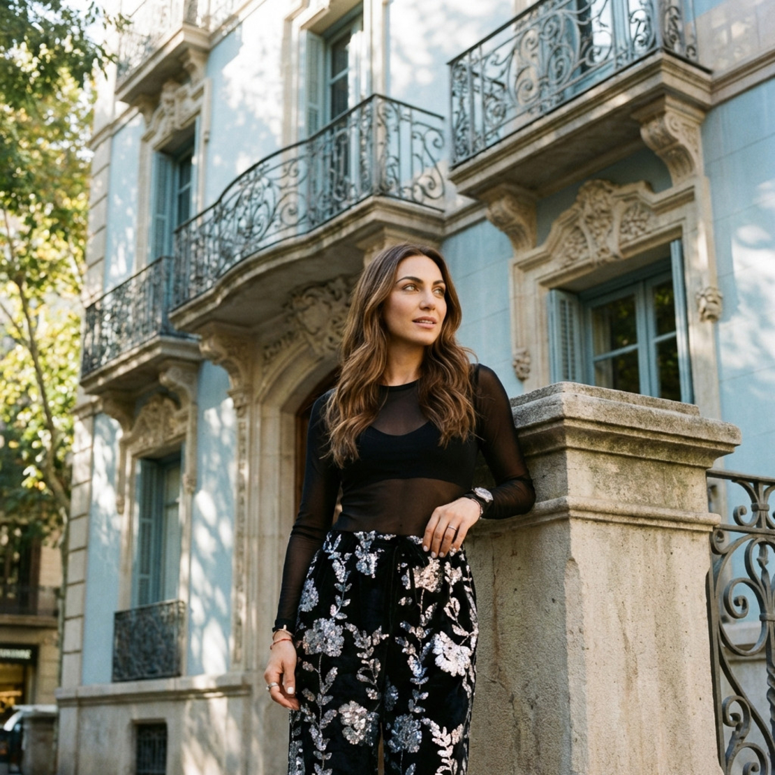 מכנס אביטל קטיפה ופאייטים כסופים