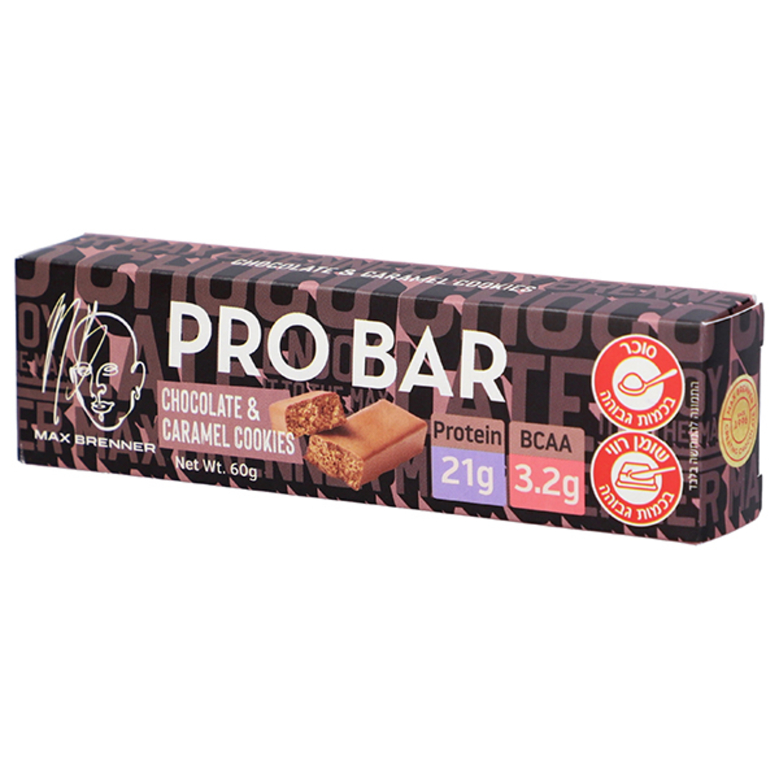 מקס ברנר PRO BAR חטיף חלבון קרם אגוזים ועוגיות קרמל ופתיתי סויה קראנצ'ים