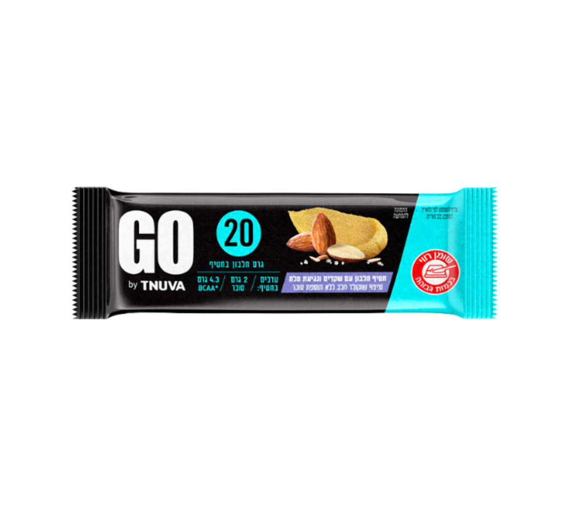 חטיף חלבון GO עם שקדים ונגיעת מלח וציפוי שוקולד חלב