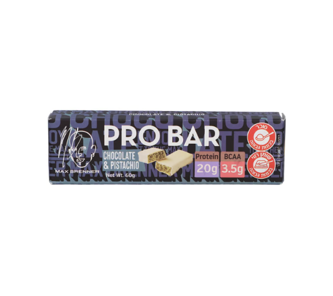 מקס ברנר PRO BAR חטיף חלבון קרם פיסטוק ופתיתי סויה קראנצ'ים